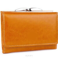 Elegancki portfel damski z biglem, skórzany PD-006B Koniak