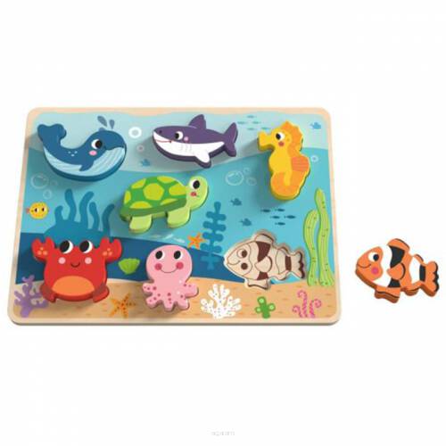 TOOKY TOY Drewniane Puzzle Świat Morza Montessori Rybki Żółwik Dopasuj Kształty