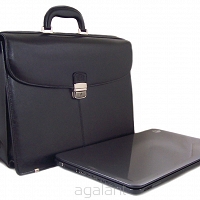 Teczka biznesowa skórzana, na laptop 15,6", z paskiem na ramię TK-13 Czarna