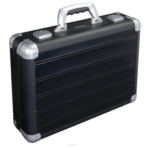 Neseser wykonany z czarnego matowego aluminium. Aktówka marli alumaxx model Venture.