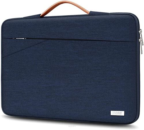 Wodoodporny elegancki pokrowiec na laptop marki TECOOL - Granatowa torba na laptopa z rączką 15,6 cala-802-15BK