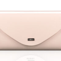 Elegancka kopertówka FELICE, błyszcząca, wzór F15, jasnoróżowa