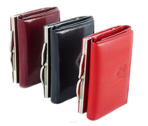 Elegancki portfel damski z biglem, skórzany PD-067 S Bordo