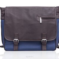 Skórzana listonoszka, torba na ramię SOLIER SL12 GLASGOW, granatowo-brązowa