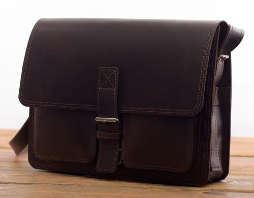 Torba skórzana z paskiem na ramię BarellyBags, Mexico, Kasztanowy brąz, L