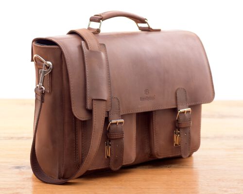 Męska teczka skórzana z miejscem na laptopa, torba Vintage BarellyBags - wzór Retro Brown, kolor Brąz Barka-M