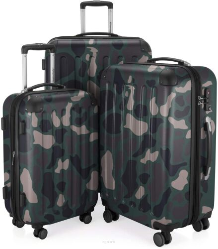 Komplet 3 walizek podróżnych, militarny kamuflaż, Kufery z systemem trolley, zamknięcie TSA HK20
