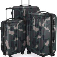 Komplet 3 walizek podróżnych, militarny kamuflaż, Kufery z systemem trolley, zamknięcie TSA HK20