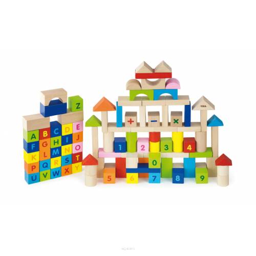 Viga Toys Klocki Drewniane Edukacyjne 100 elem. Cyferki Literki