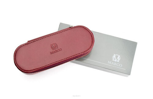 Elegancki szkolny, biurowy piórnik skórzany, etui na art. piśmienne lub okulary E-04S Bordowy