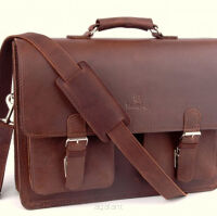 Teczka skórzana BarellyBags- Dark Black-L Camel